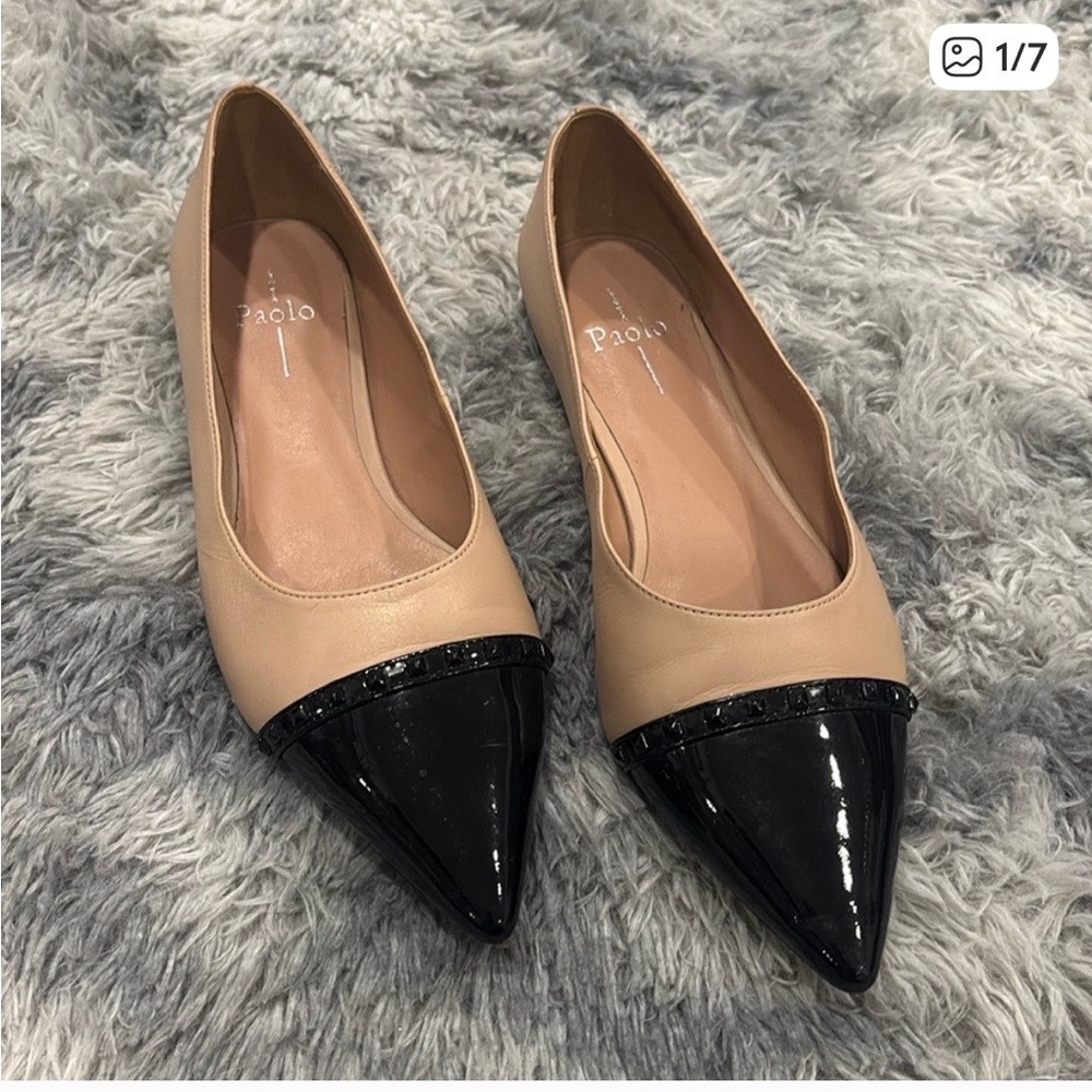 Paolo Beige and Black Pointed Flats